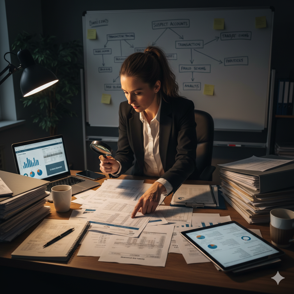 Forensic accountant analysing financial evidence