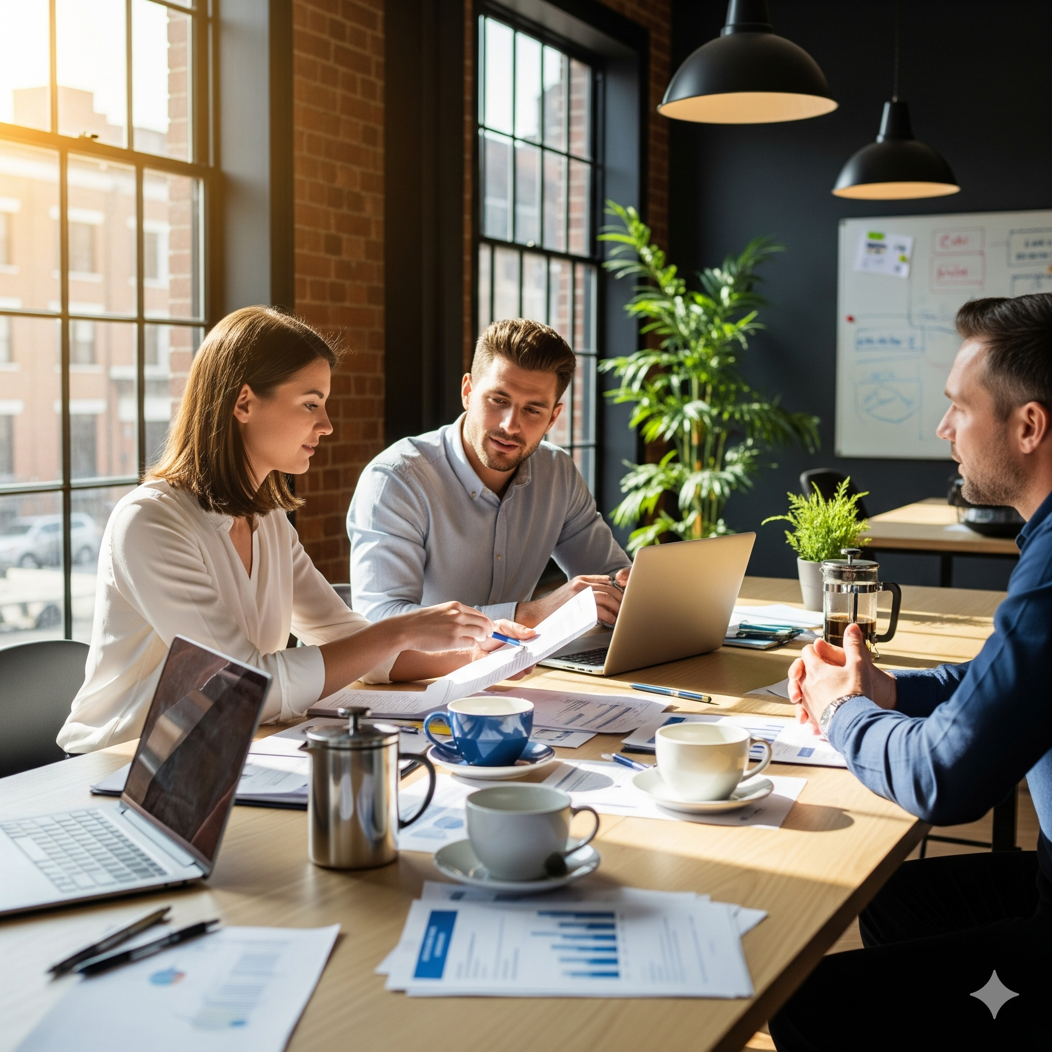 Management team reviewing performance dashboards
