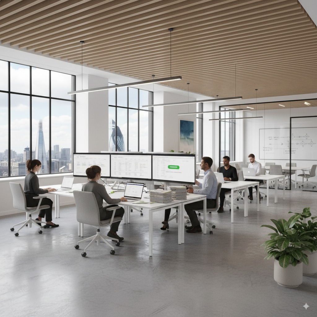 Payroll specialists processing submissions together