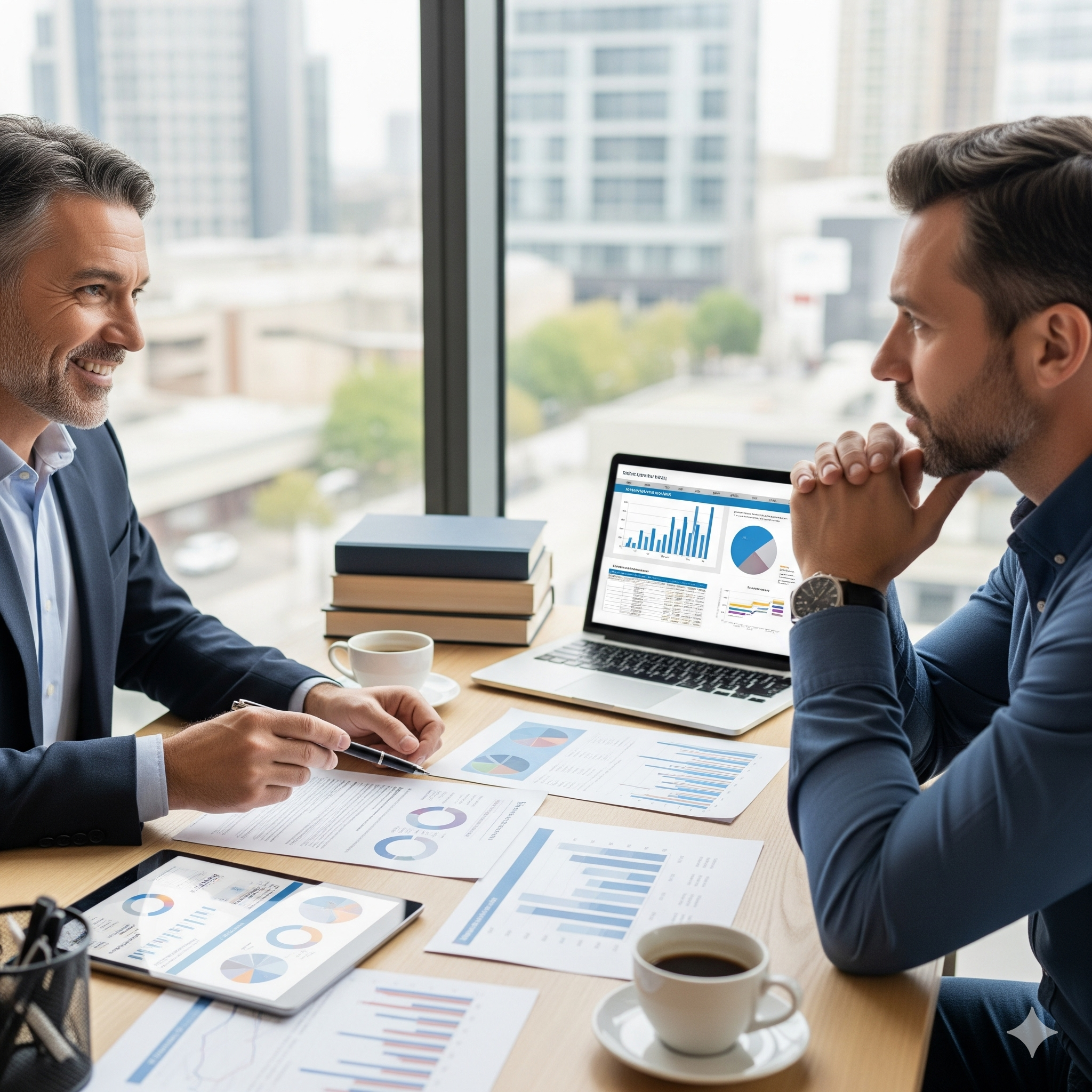 Landlord reviewing property investment accounts